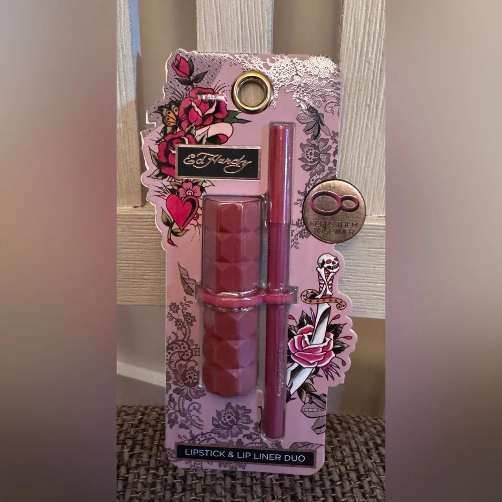 Ed Hardy Pink & Gold Mascara, Lipstick and Lip Liner Gift Set
